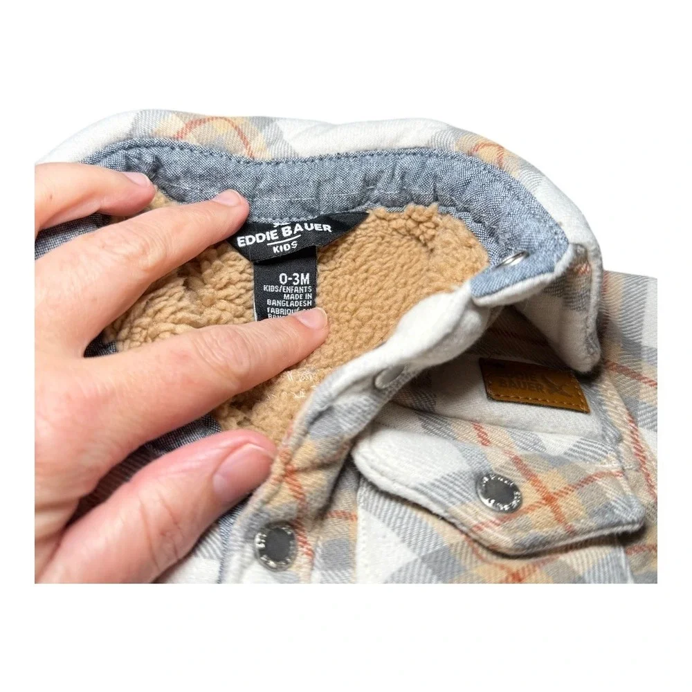 Lumberjack Cabin Core Eddie Bauer Plaid Shacket Joggers Set 0-3M Grey Tan Fleece